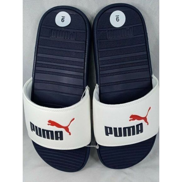 Puma Cool Cat Men\'s Slides Size‎ US 9 White-High Risk Red-Peacoat 371023 15 New